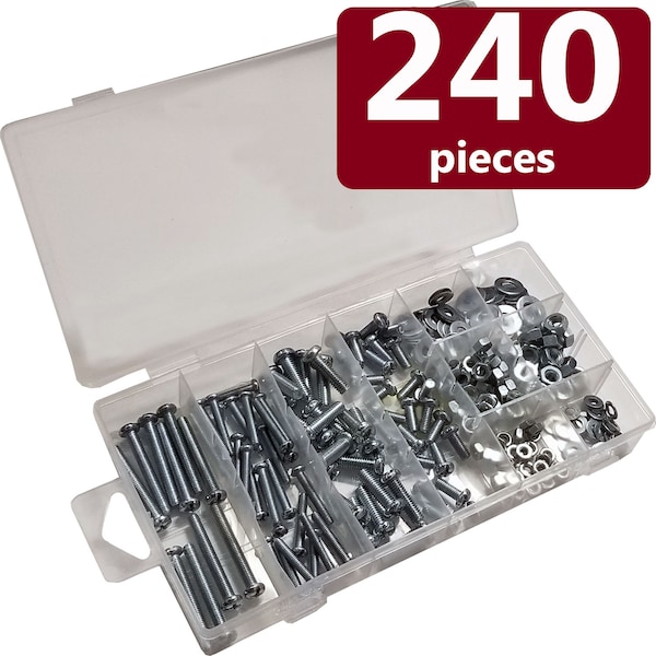 Blue Donuts Screw, Nut, Washer Bolt Set, Variety of Sizes, 240 Pieces BD3536222 - main
